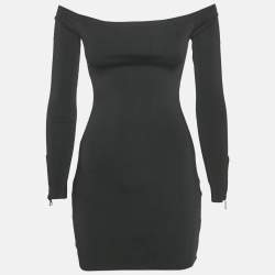 Balmain Black Rib Knit Mini Bodycon Dress S