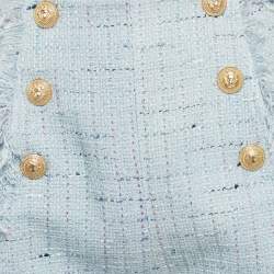 Balmain Blue Tweed Button Detail Fringed Shorts M