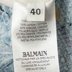 Balmain Blue Tweed Button Detail Fringed Shorts M