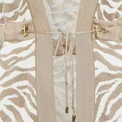 Balmain Beige/White Zebra Pattern Jacquard Knit Drawstring Detail Cardigan S