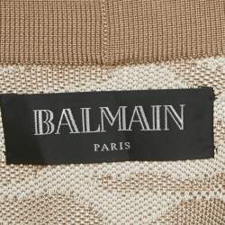 Balmain Beige/White Zebra Pattern Jacquard Knit Drawstring Detail Cardigan S