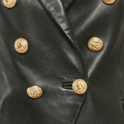 Balmain Black Leather Double Breasted Jacket M