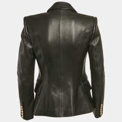 Balmain Black Leather Double Breasted Jacket M