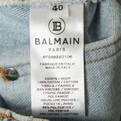 Balmain Blue/Black Denim and Lurex Knit Pleated Maxi Skirt M