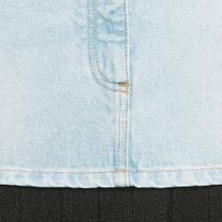 Balmain Blue/Black Denim and Lurex Knit Pleated Maxi Skirt M