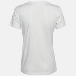 Balmain White Logo Print Cotton Button Detail T-Shirt XS