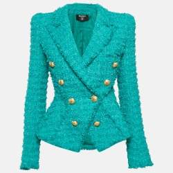 Balmain Blue Tweed Double Breasted Jacket S