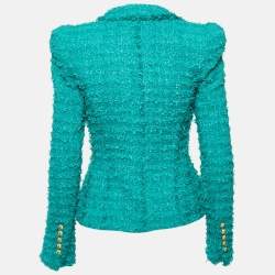 Balmain Blue Tweed Double Breasted Jacket S
