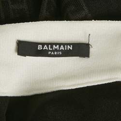 Balmain Black Monogram Mesh Pleated Mini Skirt S