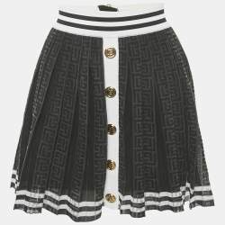Balmain Black Monogram Mesh Pleated Mini Skirt S