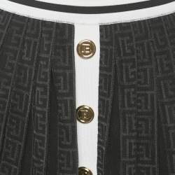 Balmain Black Monogram Mesh Pleated Mini Skirt S