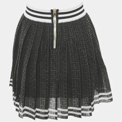 Balmain Black Monogram Mesh Pleated Mini Skirt S