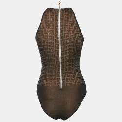 Balmain Black Monogram Mesh High Neck Bodycon Top S