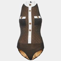 Balmain Black Monogram Mesh High Neck Bodycon Top S