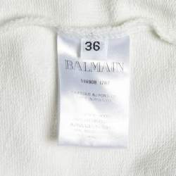 Pre Owned Balmain White Logo Print Cotton Crew Neck Sweatshirt S