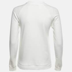 Pre Owned Balmain White Logo Print Cotton Crew Neck Sweatshirt S