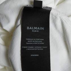 Pre Owned Balmain White Logo Print Cotton Button Detail T-Shirt M 