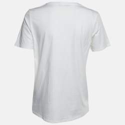 Pre Owned Balmain White Logo Print Cotton Button Detail T-Shirt M 