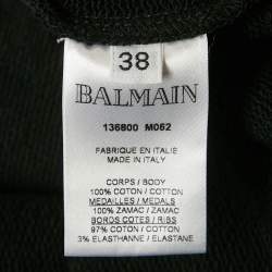 Pre Owned Balmain Black Cotton Knit Coin Embellished Sweatshirt M