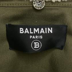 Pre Owned Balmain Green Shearling Collar Gabardine Crop Jacket S