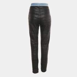 Pre Owned Balmain Black Denim Waist Trim Stretch Crepe Pleated Pants L