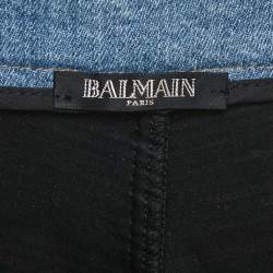 Pre Owned Balmain Black Denim Waist Trim Stretch Crepe Pleated Pants L