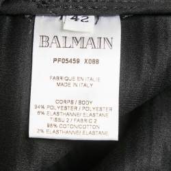 Pre Owned Balmain Black Denim Waist Trim Stretch Crepe Pleated Pants L