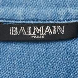 Pre Owned Balmain Blue Denim Gold Button Detail Long Sleeve Shirt L