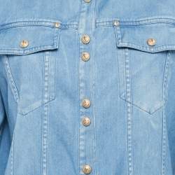 Pre Owned Balmain Blue Denim Gold Button Detail Long Sleeve Shirt L