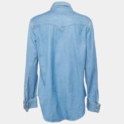 Pre Owned Balmain Blue Denim Gold Button Detail Long Sleeve Shirt L