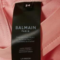 Pre Owned Balmain Pink Denim Applique Detail Pleated Mini Skirt S