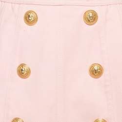 Pre Owned Balmain Pink Denim Applique Detail Pleated Mini Skirt S