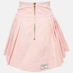 Pre Owned Balmain Pink Denim Applique Detail Pleated Mini Skirt S