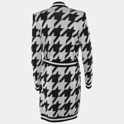 Pre Owned Balmain Monochrome Houndstooth Belted Cardigan M