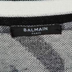 Pre Owned Balmain Monochrome Houndstooth Belted Cardigan M