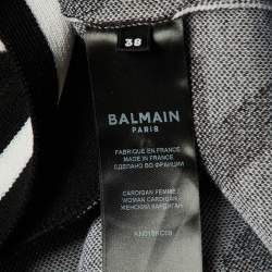 Pre Owned Balmain Monochrome Houndstooth Belted Cardigan M