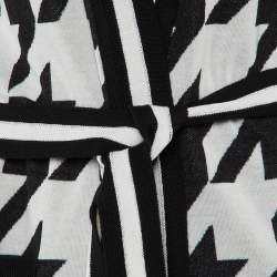 Pre Owned Balmain Monochrome Houndstooth Belted Cardigan M