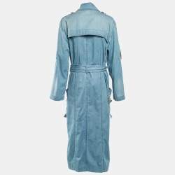 Pre Owned Balmain Blue Denim Double Breasted Belted Long Coat S