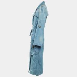 Pre Owned Balmain Blue Denim Double Breasted Belted Long Coat S