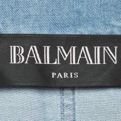 Pre Owned Balmain Blue Denim Double Breasted Belted Long Coat S