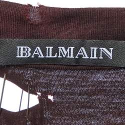 Pre Owned Balmain Red & Burgundy Cotton Pin Detail Sleeveless T-Shirt S