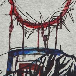 Pre Owned Balmain Grey Printed Cotton Knit Pin Detail T-Shirt M