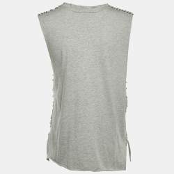 Pre Owned Balmain Grey Printed Cotton Knit Pin Detail T-Shirt M