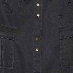 Pre Owned Balmain Black Cotton Distressed Button Front Shirt M