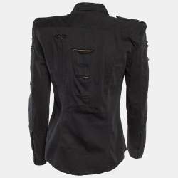 Pre Owned Balmain Black Cotton Distressed Button Front Shirt M