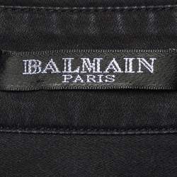 Pre Owned Balmain Black Cotton Distressed Button Front Shirt M