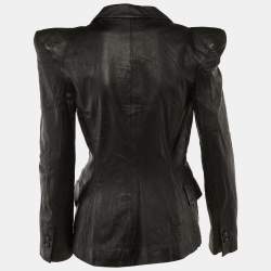 Pre Owned Balmain Black Leather Single Breasted Jacket M