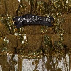 Pre Owned Balmain Olive Green Textured Lurex Chiffon Harem Pants M