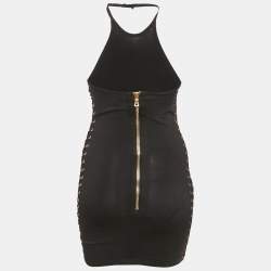 Pre Owned Balmain Black Knit Lace-Up Detail Halter Neck Mini Dress XS