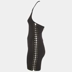 Pre Owned Balmain Black Knit Lace-Up Detail Halter Neck Mini Dress XS